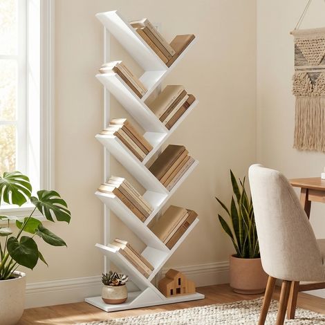MEUBLIV Libreria ad albero 50 x 24 x 136 cm bianca – portaoggetti compatta autoportante (1/5)