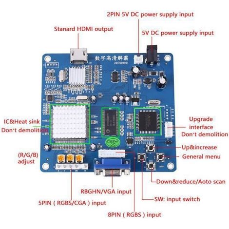 Carte de convertisseur de sortie vidéo HD VGA / RGB / CGA / EGA / YUV vers HDMI pour Arcade Blue (1/4)