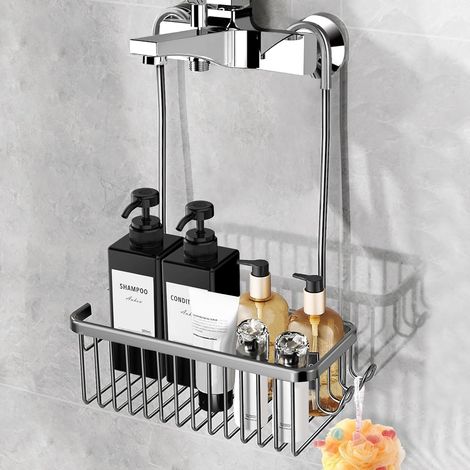 Gris Étagère de Douche Sans Perçage, Panier Douche Sans Perçage Rangement Douche Suspendu en Aluminium pour Salle Bain (1/5)