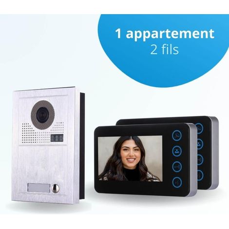 Portier interphone vidéo MODERN 2 Fils - 1 appartement - 2 écrans noirs