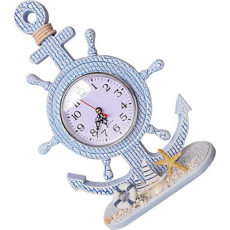 Horloge décorative en bois de style nautique bleu ciel (ensemble de 2 pièces, horloge murale de style méditerranéen) (1/5)