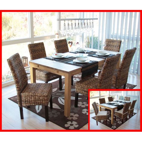 Lot de 6 chaises M69, banane tressée, pieds foncés, avec coussins (1/5)