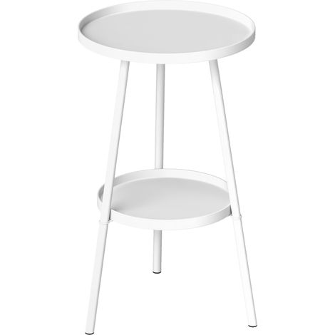 Table, 2 niveaux, blanc, 51 cm, pour jardin et terrasse, rangement pratique, style moderne, format pratique, style facile à associer