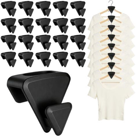 QORVA-20 Pièces Cintre Gain de Place, Multi-Fonctions Plastique Robuste Crochets d'Organisation et Crochet Connexion de Cintre pour Placard et Penderie, Noir (1/5)