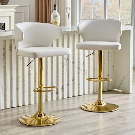 Lot de 2 tabourets de bar réglables en hauteur, pivotants 360°, blancs, avec dossier (1/5)