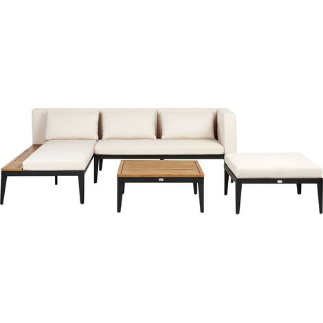 Lounge Set mit Tisch und Ottomane 3-Sitzer BRACCIANO rechtsseitig zertifiziertes Akazienholz Hellbeige
