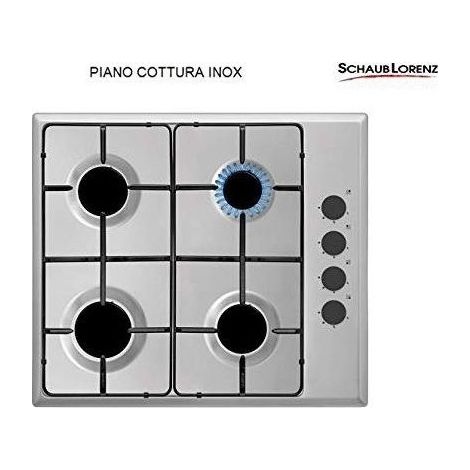 Schaub Lorenz SSPC604XL Piano cottura a gas 60 cm 4 fuochi griglie smaltate accensione elettronica valvola sicurezza colore Inox