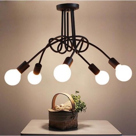 COUNT Plafonnier Vintage Industriel suspension Luminaire - Lustre à 5 ampoules Metal E27 - Rétro vintage - 6032 cm - Noir (1/5)