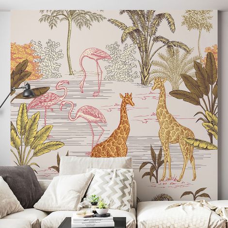 Papier peint panoramique - Forêt Animaux - 130 cm x 130 cm (1/4)