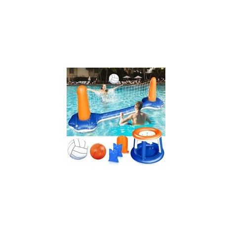 Set da pallavolo gonfiabile - Giocattolo gonfiabile da piscina con canestro da basket, rete da pallavolo, due palle e gioco di nuoto per bambini e adulti - RWKids Pool (1/5)