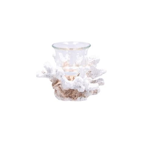 Regalo Italiano Portacandela Tealight Corallo Ass. 14 x 12 x 10 Cm Resina e Vetro 1 Pz