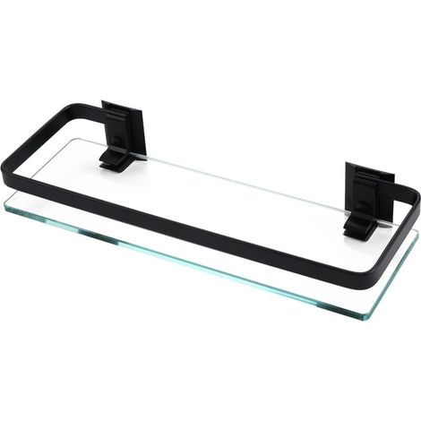 Badezimmer-Wandregal aus Aluminium, extra dickes gehärtetes Glas, 1-stufiger rechteckiger Korb, schwarze Wandhalterung, 35 x 12 x 4,5 cm (1/4)