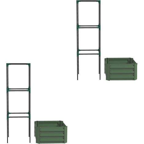 2er-Set hochbeet mit Rankhilfe, Blumenkasten & Gemüsebeet, Pflanzkasten aus verzinktem Stahl, ideal für Garten & Balkon, grün