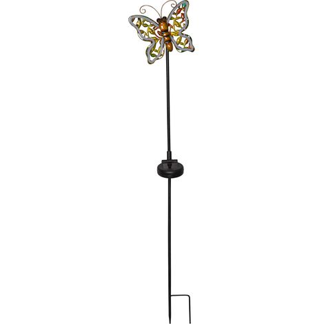 Solar-Gartenstecker ,Linny Butterfly', Dekoleuchte mit Schmetterling, bronze, gelbes Licht, H 80cm (1/5)