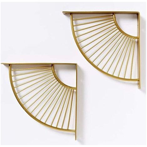 Lot de 2 Support Détagère Triangle en Forme Déventail Doré en Métal Flottant,Équerres Murales Équerre ,Heavy Duty Étagère dangle,20×20cm (1/5)