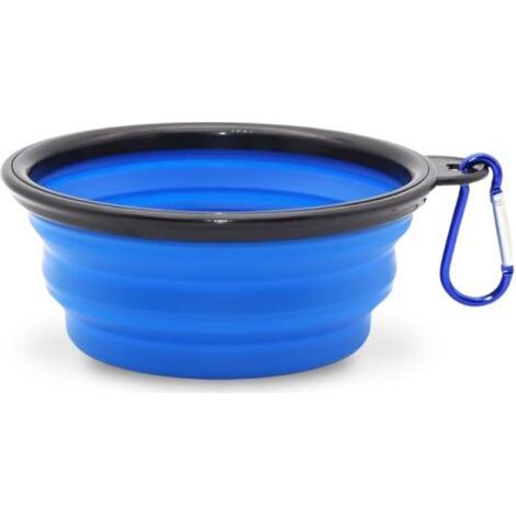 1 blue foldable travel bowl for dogs with a diameter of 13 cm for water and kibble, portable silicone bowl with carabiner (1/5)