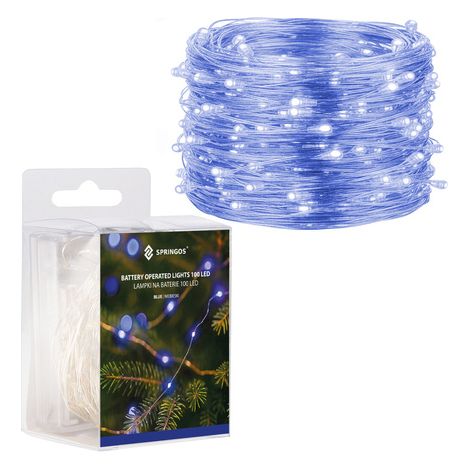 SPRINGOS Draht Lichterkette Silberdraht-Beleuchtung mit 100 LEDs LED-Lichterkette 1000 cm Blau batteriebetrieben Indoor Weihnachten Weihnachtsdekoration LED-Leuchten