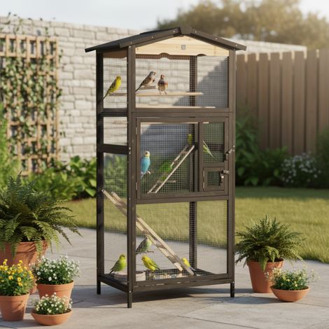 Voliere Exterieure Bois Thermo-Traite 89x65x176cm Shelty Pet (1/5)