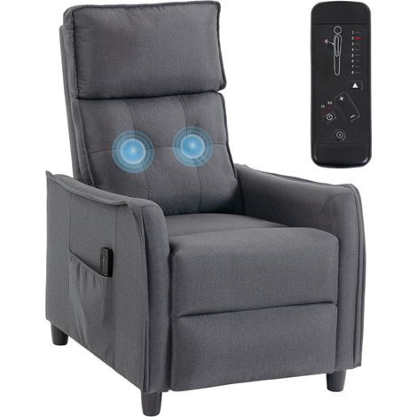 Relaxsessel mit Vibrationsmassage, Leinen-Optik, zurĂĽckklappbar mit Federpolsterung, FuĂźstĂĽtze, Grau (1/5)