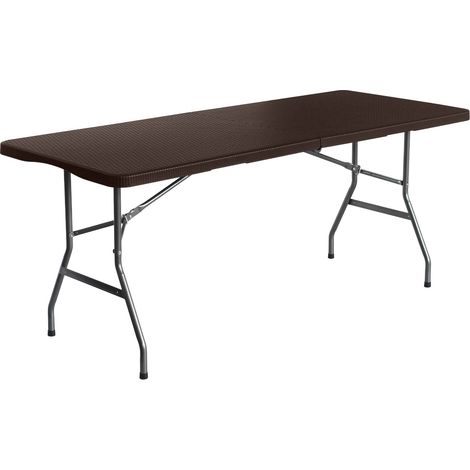 Tavolo pieghevole portatile in resina 7house, 180 cm, effetto rattan marrone.