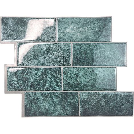Stickers muraux autocollants 3D 29,4×21,4 cm – Lot de 10 – Pare-éclaboussures adhésif pour carrelage de cuisine – Bleu-vert (1/4)