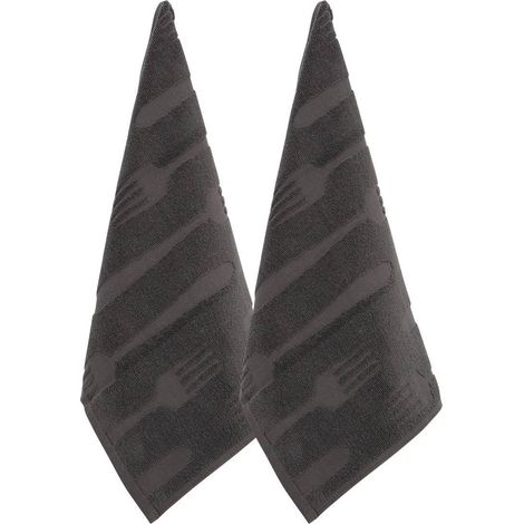 Lot de 2 Torchons de Cuisine "Terry" 45x70cm Gris (1/3)