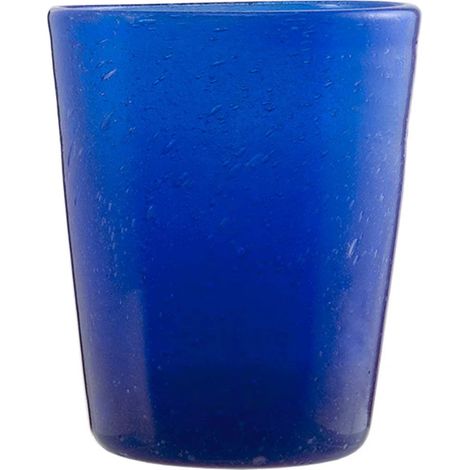 Vaso tumbler azul de vidrio soplado 7,8 cm de diámetro y 10 cm de altura