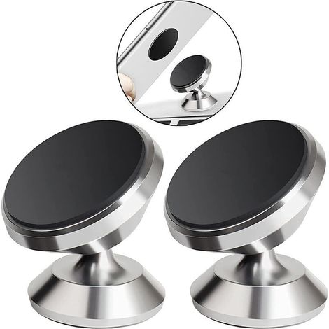 Soporte magnético para teléfono de coche con ventosa y adhesivo universal – Plateado, juego de 2 piezas