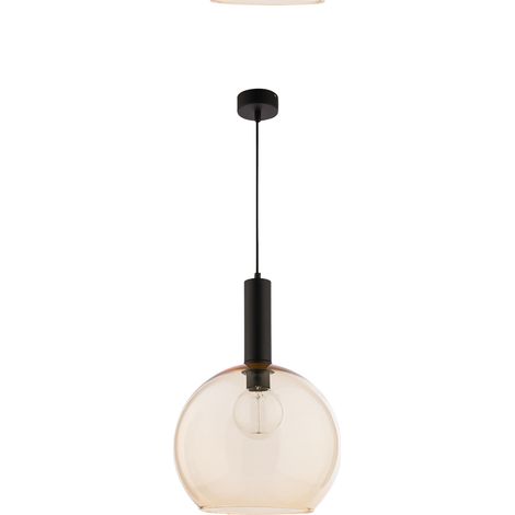 Lampada a sospensione minimal nera vetro ambra Ø30 E27 Jupiter
