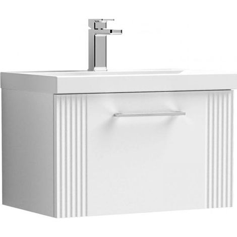 Nuie Deco Wall Hung 1-Drawer Vanity Unit with Basin-3 600mm Wide - Satin White (1/5)