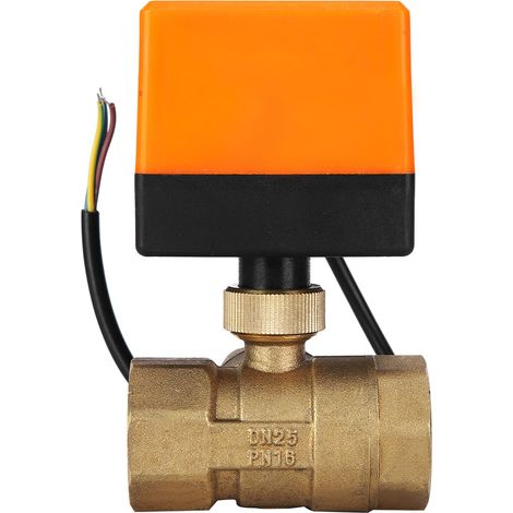 Motorisiertes Kugelventil L-Form, orangefarbenes Messing, elektrisches Ventil, 3-adrig, 2-fach steuerbar, 1,6 MPa, 6 W, 220 V AC, G1-Pfund (1/5)