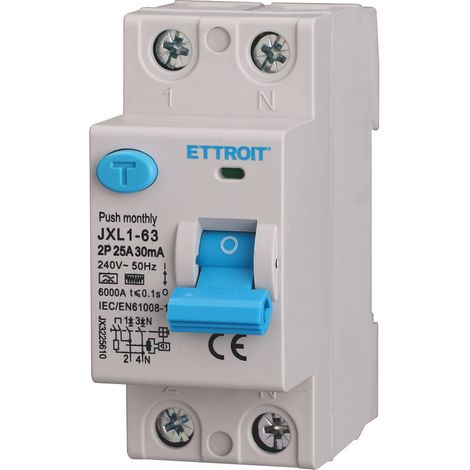 Disjoncteur différentiel pur ETTROIT 2P 25A 30mA 220V-6KA Courbe F - JX3225610