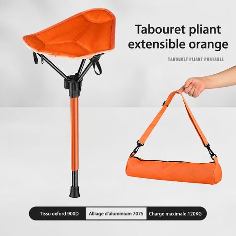 Tabouret pliant télescopique monopode en alliage d'aluminium orange avec bandoulière orange réf 8241 33 × 28 × 79 cm 380 g – Livraison gratuite