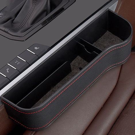 (Droite Noir-PU) 2 pièces Organisateur de remplissage d'espace pour siège auto, porte-gobelet en cuir, boîte de rangement latérale pour console centrale avec porte-gobelets, poches de couture de siège (1/5)
