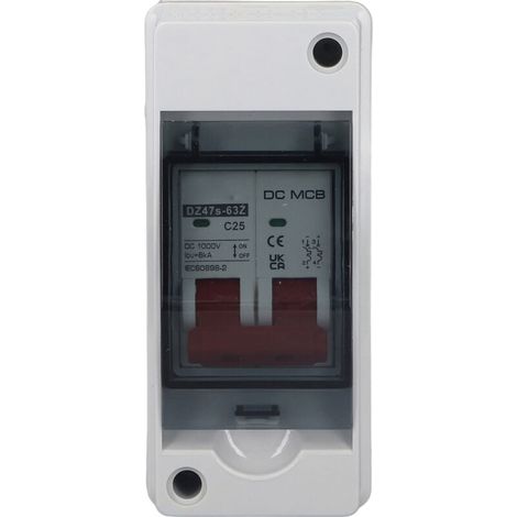 Disjoncteur DC Miniature 2P pour Système Photovoltaïque, Interrupteur Sectionneur IP65 Étanche DC1000V 25A