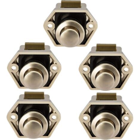 Loqueteau pour meuble en métal nickel – Serrure bouton pour porte placard – Compatible armoires 14-16mm – Installation facile (1/5)