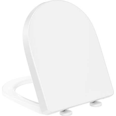 1 - Abattant WC - Lunette Toilette - Forme D Allongée Avec Frein De Chute Et Charnière Métallique Pour Salle De Bain Blanche 45x36,1x5 Cm (1/5)