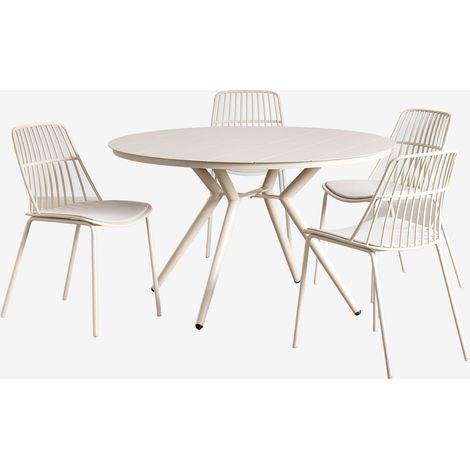 SKLUM Valerie rundes Aluminium-Tischset (Ø100 cm) und 4 Maeba-Gartenstühle Beige Tapioca