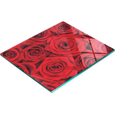 Tabla de cocina de vidrio templado con dise帽o decorativo de rosas rojas, 60x52 cm. (1/5)