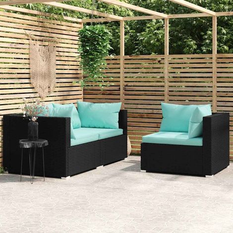 Salon de jardin 3 pcs avec coussins-Lot de 3 Mobilier de jardin-Meuble de jardin Noir Résine tressée 305513 (1/5)