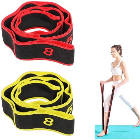 Lot de 2 bandes de fitness à boucles, bandes de gymnastique, bandes d'entraînement élastiques fitness, yoga, bande d'étirement à 8 boucles, lavable, facile à transporter et très élastique (1/5)