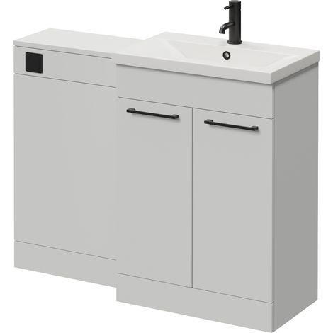 Napoli 390 Gloss Grey Pearl 1100mm 2 Door Vanity Unit Toilet Suite with Glide Basin - 1100mm - Matt Black 160mm HandleWithout Kingston Toilet Pan