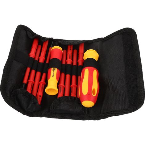 Jeu de tournevis isolés pour électriciens - Ensemble d'outils électriques antidérapants avec têtes plates et fendues - Coffret de 10 pièces pour les réparations domestiques (1/5)