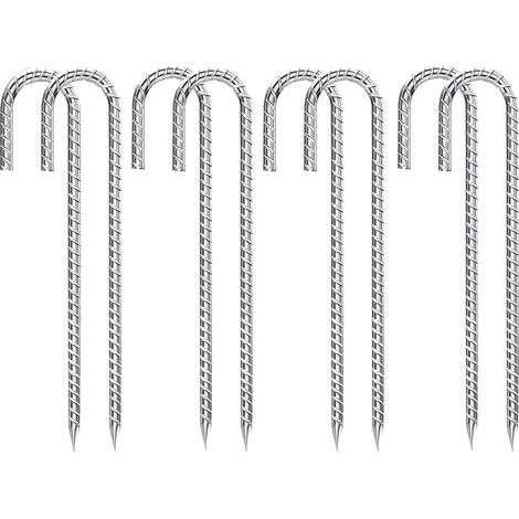 Lot de 8 Piquet d'ancrage au sol, Acier galvanisé, Forme J, 30 cm, Pour tente, trampoline, jardin (1/5)