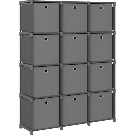 Étagère cubique avec boîtes, 12 compartiments, grise, 103 x 30 x 141 cm, tissu