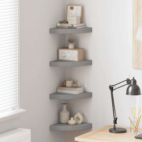 Eck-Schweberegale 4 Stk. Grau 25x25x3,8 cm MDF
