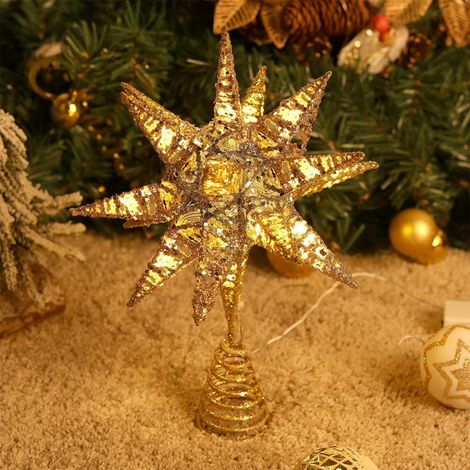 Étoile de Noël décorative en forme d'étoile géométrique 3D avec lumières LED, fonctionne sur piles et possède une base à ressort pour les fêtes de fin d'année. (1/5)