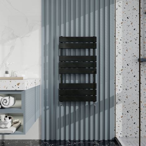 Biubiubath Black Flat Panel Heated Towel Rail Bathroom Radiator 800x450mm