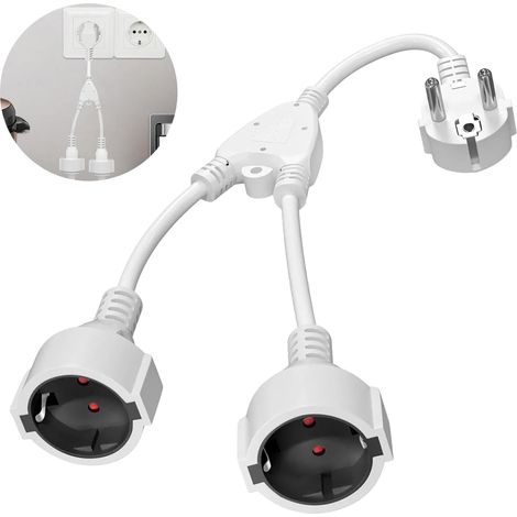 Prolunga con prese Schuko - Doppia presa 2 in 1 - 16 A/250 V/max - Prolunga corta con adattatore per spina - 2 prese Schuko (doppia spina bianca) (1/5)