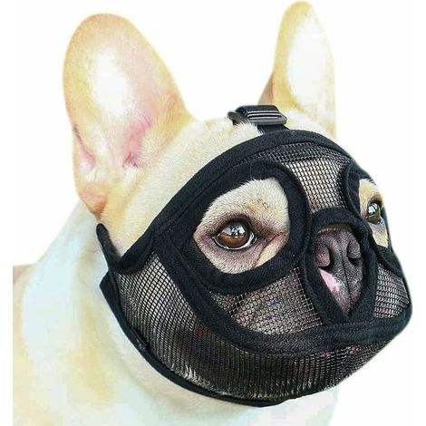 Muselière pour Chien en Maille Museau de Chien à Museau Court Muselière Chien Museau Muzzle Réglable Respirant en Maille Muselière Bulldog pour Piqûres d'Chewing aboiements Chien Masque, Noir XS tour